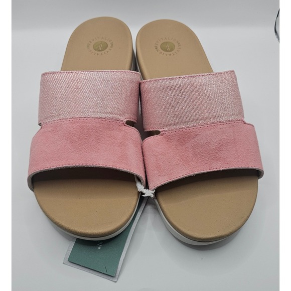 REVITALIGN Shoes - Revitalign Dawn Shimmer Pink Slide Sandals Women 12D Wide Orthopedic Comfort NEW